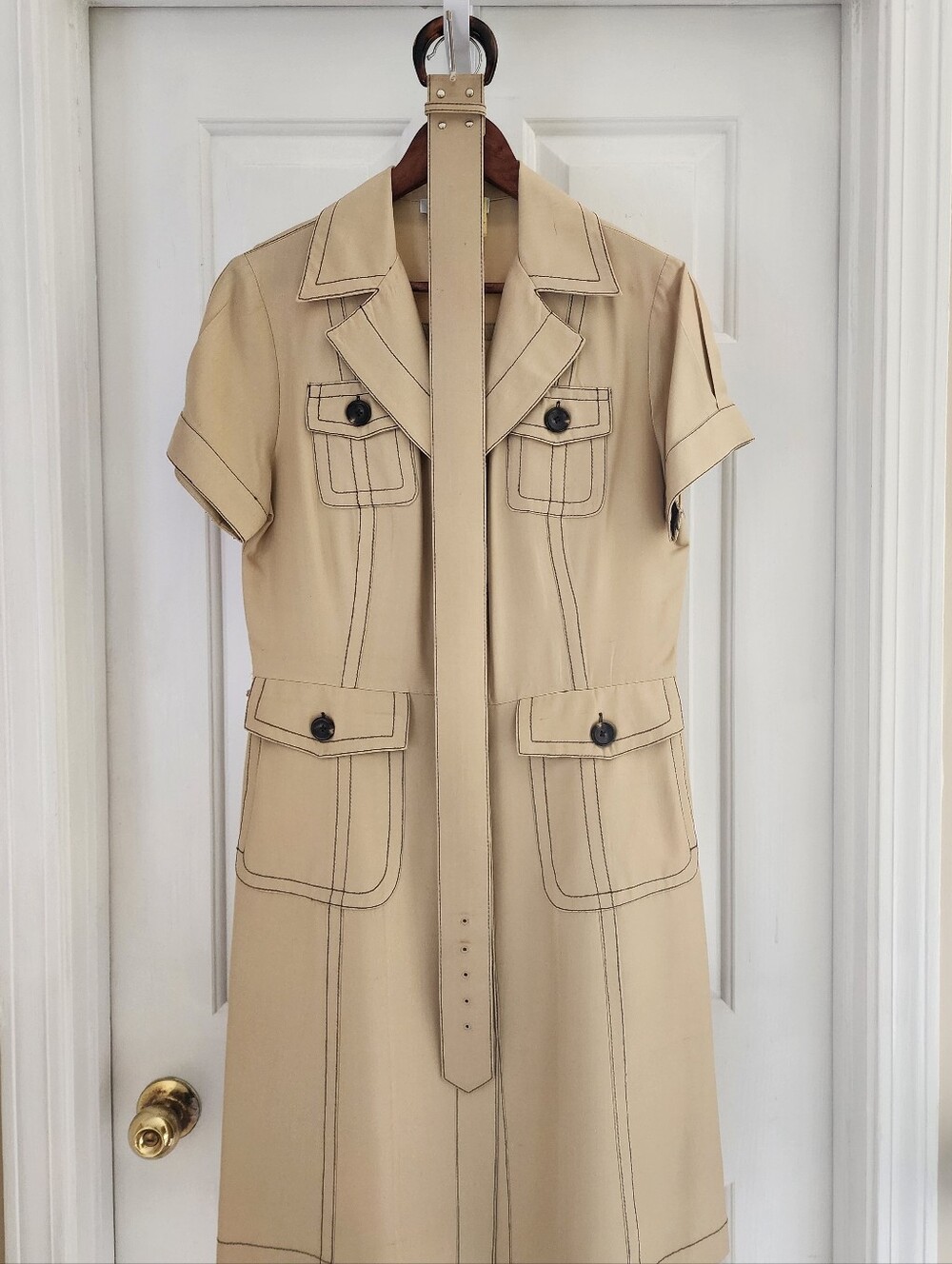 Vintage Kay Unger Silk Safari Shirt Dress with Belt – Size 12